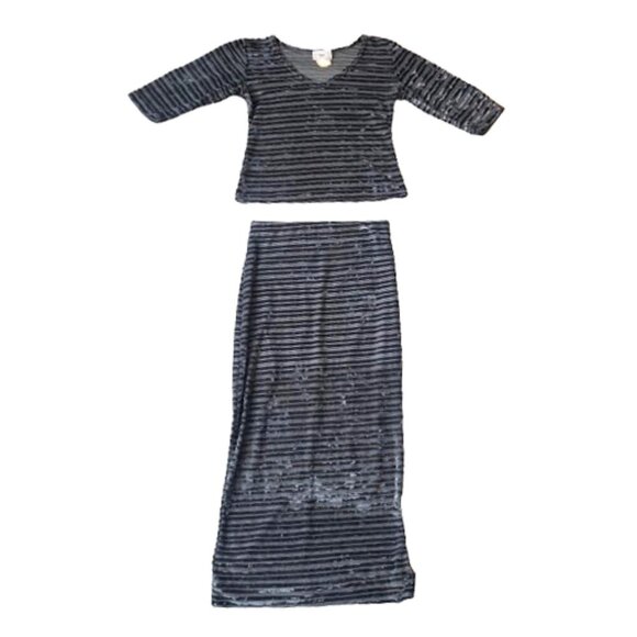 Vintage 90s/00s Y2K velvet two piece pencil skirt top set Venz Montreal - Picture 10 of 16